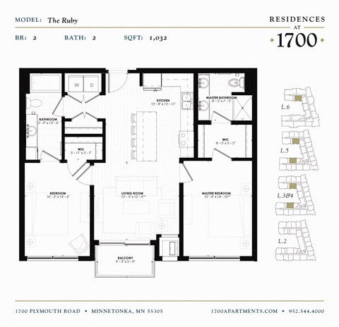 The Ruby Floor plan at Residences at 1700, Minnetonka, Minnesota